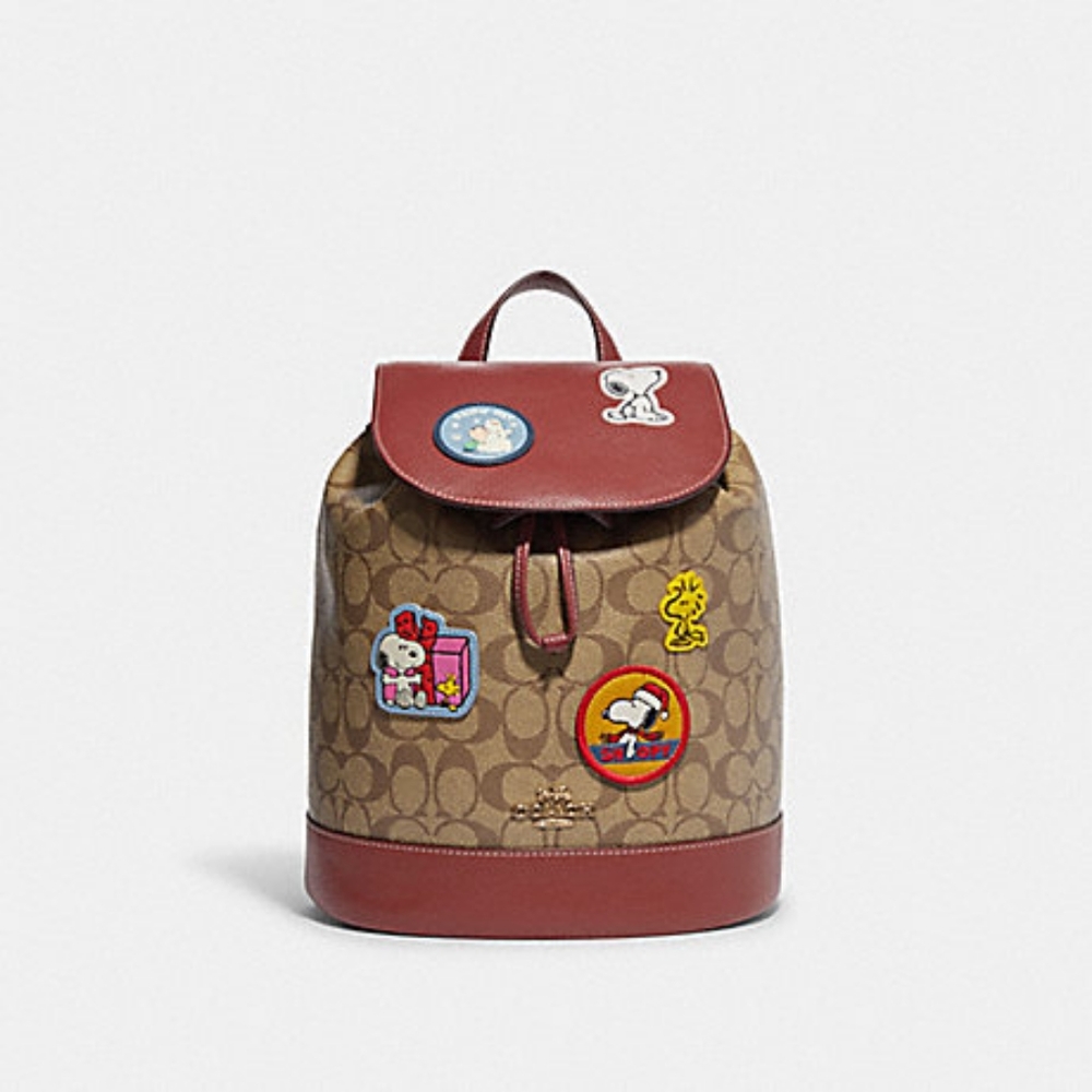 Coach Peanuts Dempsey Drawstring Backpack Bag (Redwood)